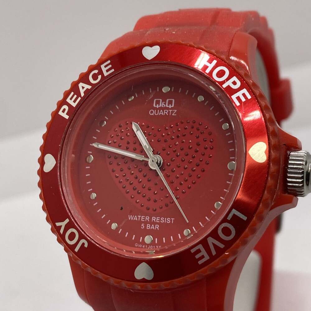 Q&Q By Citizen Womens Red Love Watch New Battery